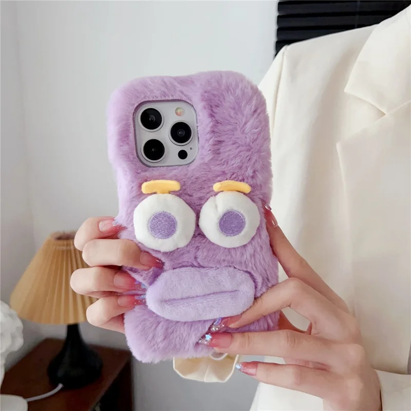 Para iPhone 15 Pro Max Case Lovely Sausage-shaped Lip Plush+TPU Warm Phone Cover - Roxo