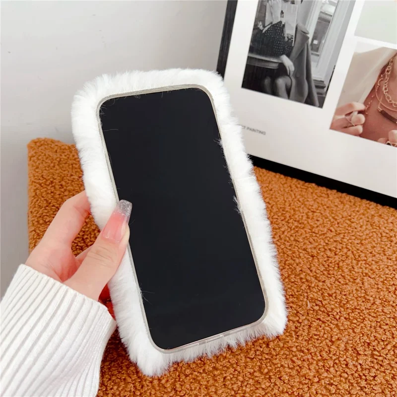 For iPhone 15 Pro Max Case Lovely Sausage-shaped Lip Plush+TPU Warm Phone Cover - Yellow
