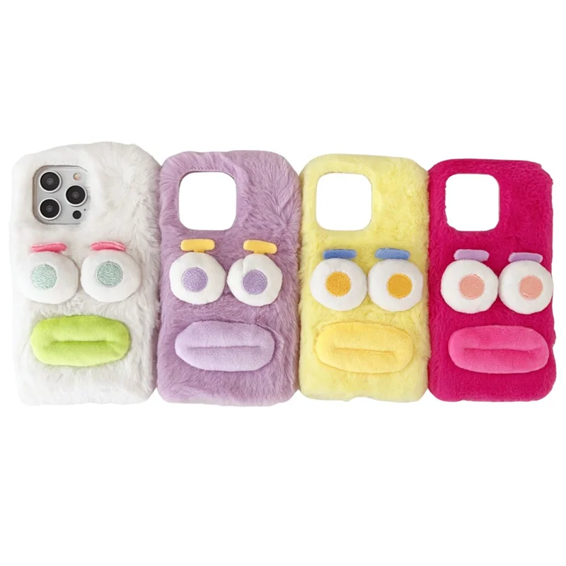 For iPhone 15 Pro Max Case Lovely Sausage-shaped Lip Plush+TPU Warm Phone Cover - Yellow