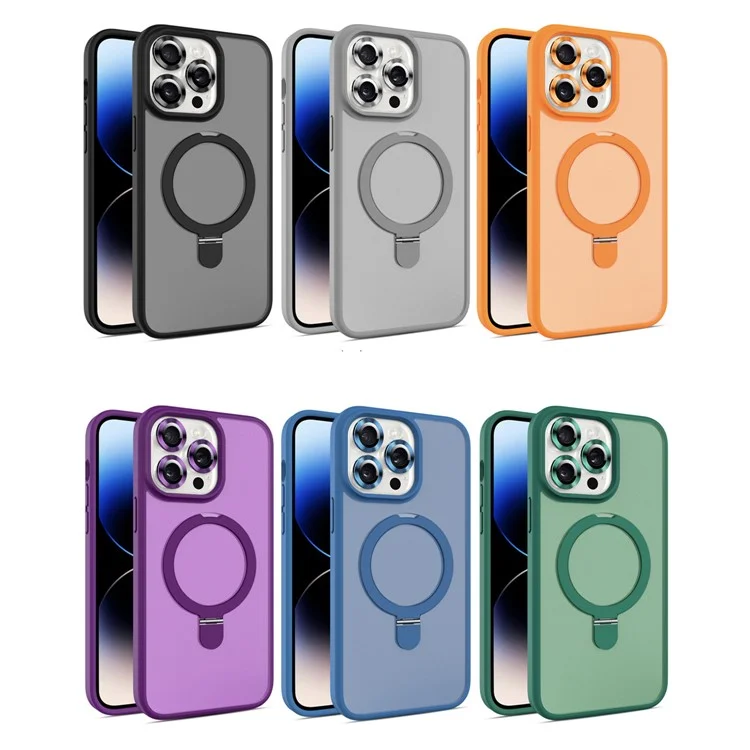 Чехол с подставкой для iPhone 15 Pro Max, защитное стекло для камеры, чехол для телефона, совместимый с MagSafe - черный