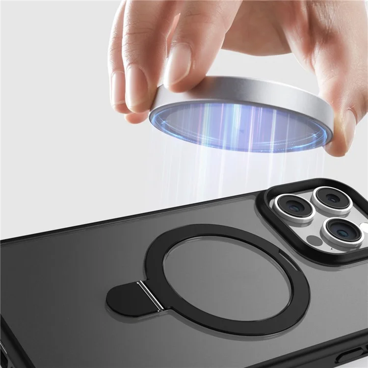 Чехол с подставкой для iPhone 15 Pro Max, защитное стекло для камеры, чехол для телефона, совместимый с MagSafe - черный