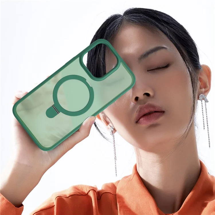 Чехол с подставкой для iPhone 15 Pro Max, защитное стекло для камеры, чехол для телефона, совместимый с MagSafe - черный