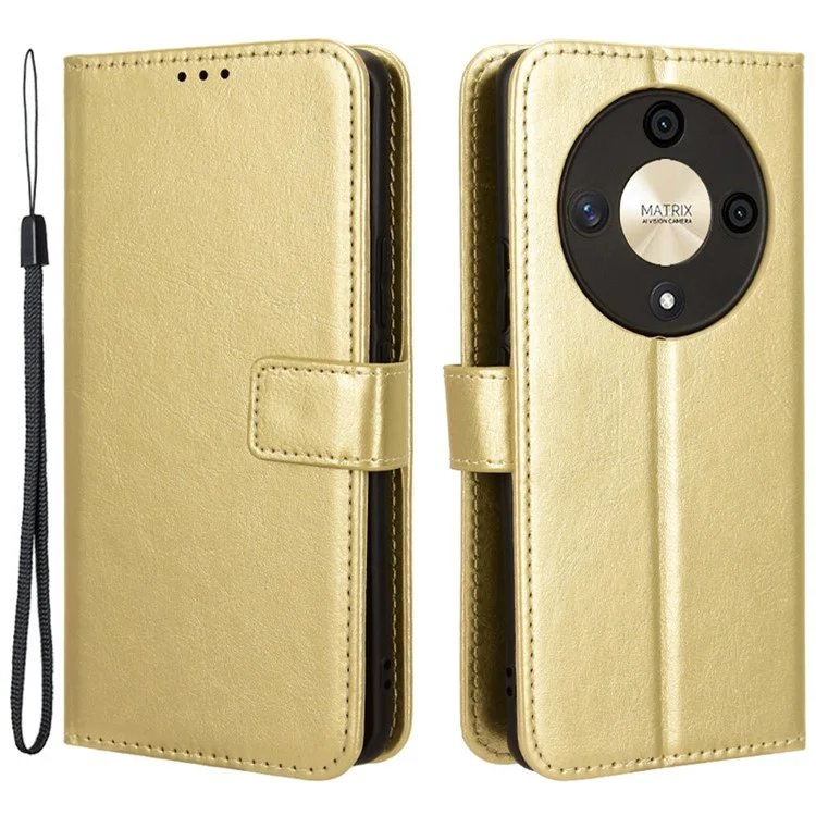 For Honor Magic6 Lite 5G / X9b 5G / X50 Case Crazy Horse Texture Stand Leather Phone Cover - Ouro