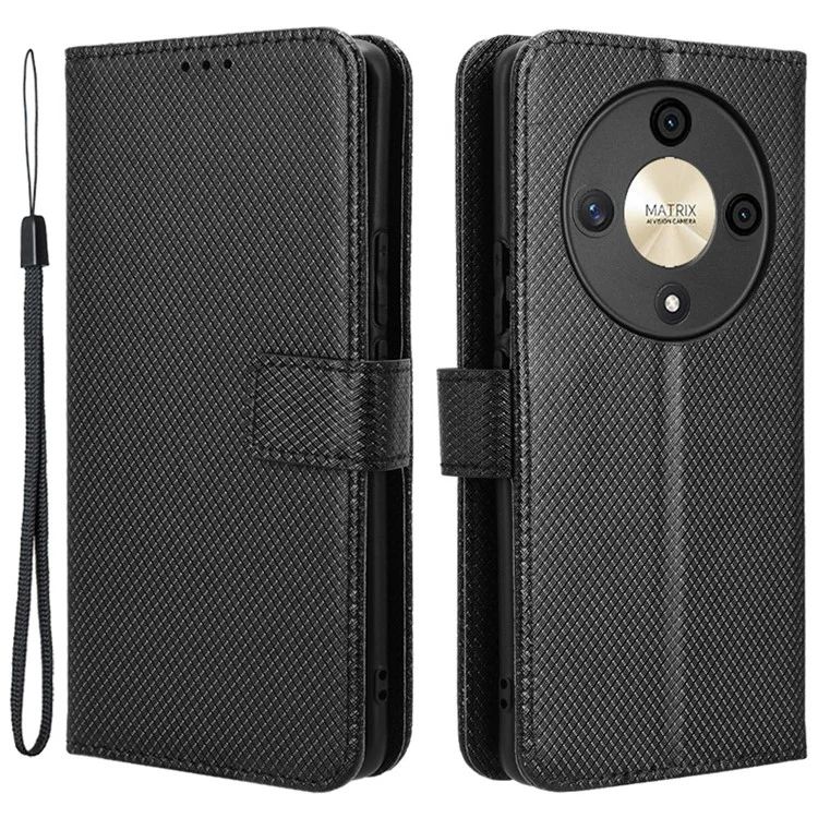 For Honor Magic6 Lite 5G / X9b 5G / X50 Case Wallet Diamond Texture Leather Phone Cover - Black