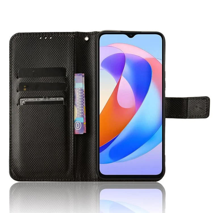 For Honor Magic6 Lite 5G / X9b 5G / X50 Case Wallet Diamond Texture Leather Phone Cover - Black