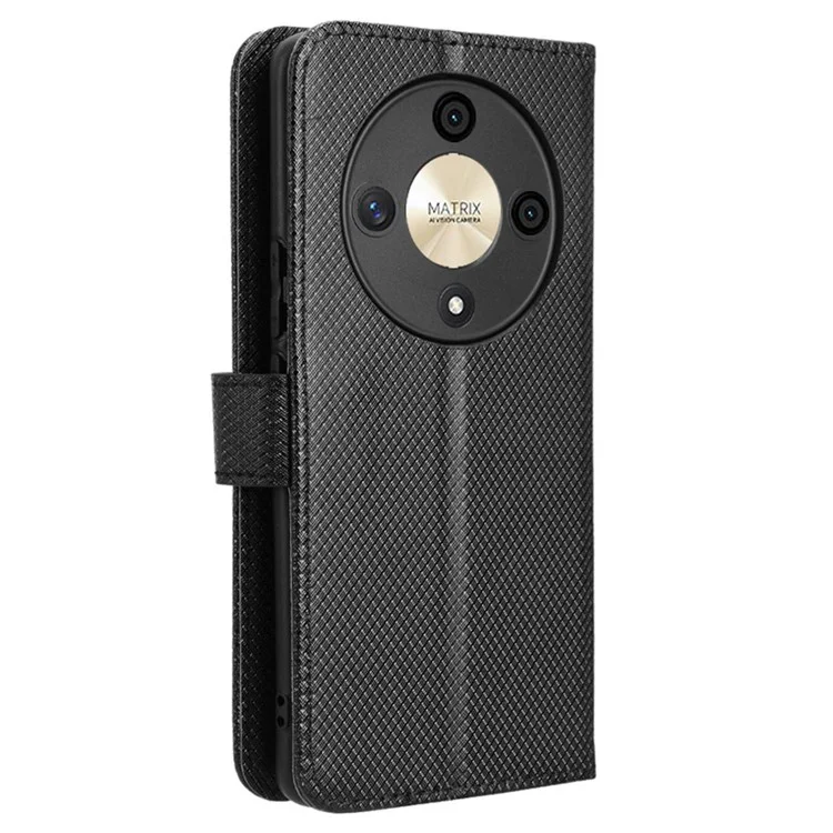 For Honor Magic6 Lite 5G / X9b 5G / X50 Case Wallet Diamond Texture Leather Phone Cover - Black