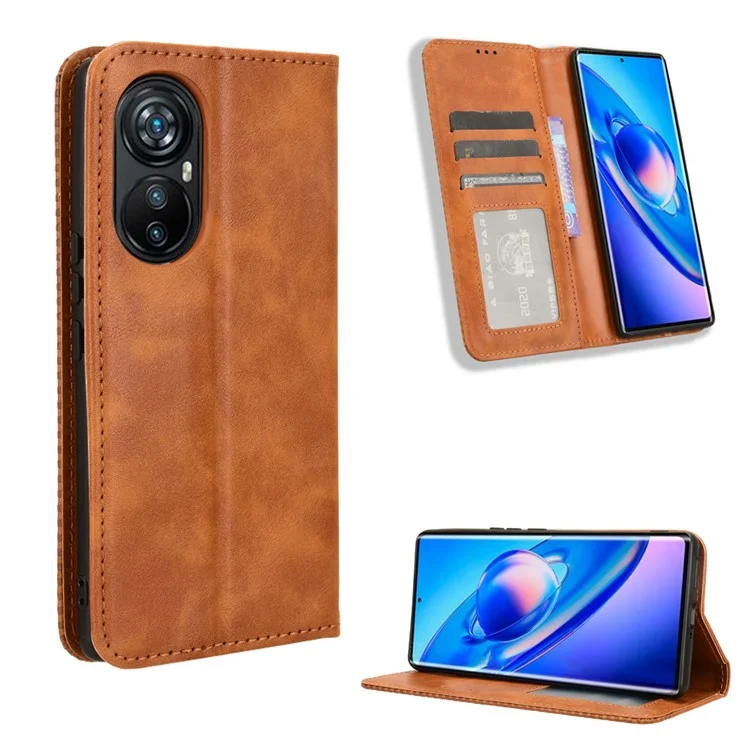 Pour Blackview A200 Pro Coque Cuir Rétro Couverture de Téléphone avec Support Portefeuille - Brun