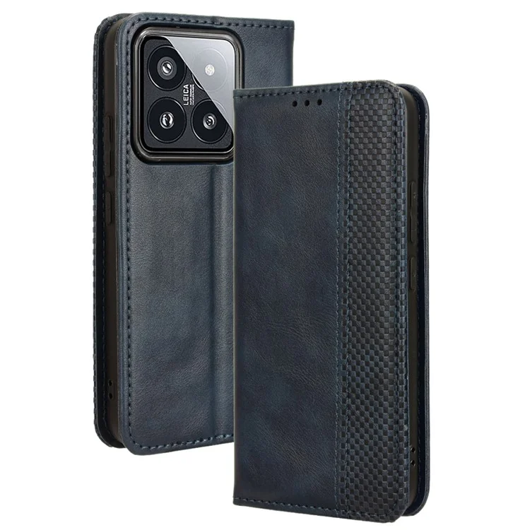 Para Xiaomi 14 Case Magnetic Auto Closing Retro Leather Phone Cover - Azul