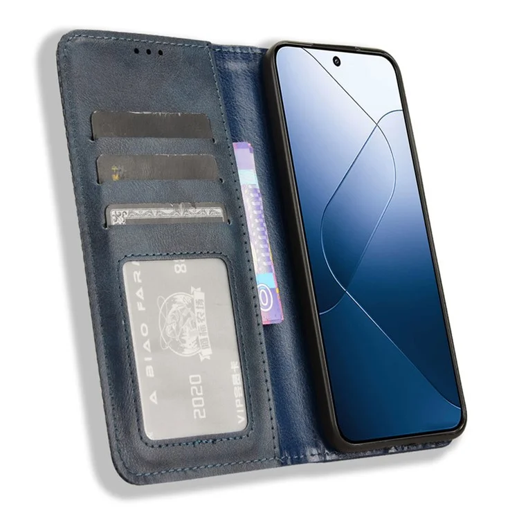 Para Xiaomi 14 Case Magnetic Auto Closing Retro Leather Phone Cover - Azul