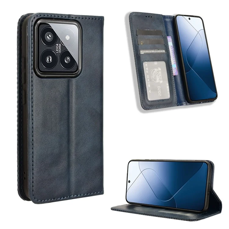 Para Xiaomi 14 Case Magnetic Auto Closing Retro Leather Phone Cover - Azul