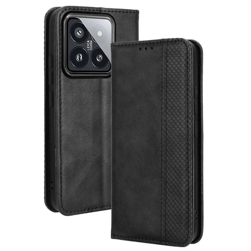 For Xiaomi 14 Case Magnetic Auto Closing Retro Leather Phone Cover - Black