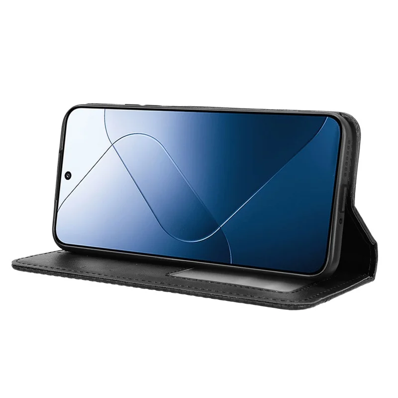 For Xiaomi 14 Case Magnetic Auto Closing Retro Leather Phone Cover - Black