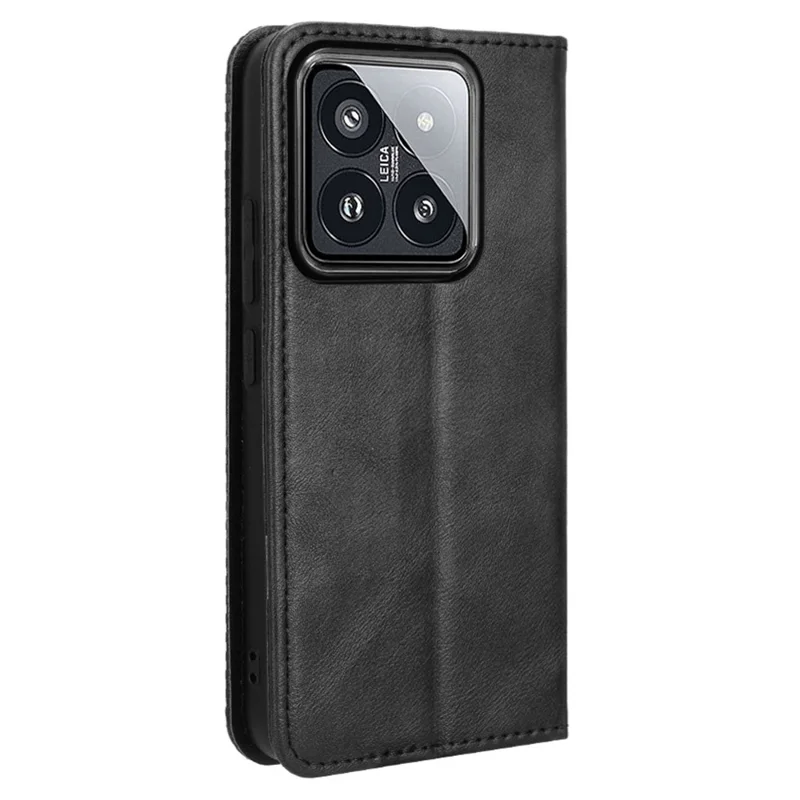 For Xiaomi 14 Case Magnetic Auto Closing Retro Leather Phone Cover - Black
