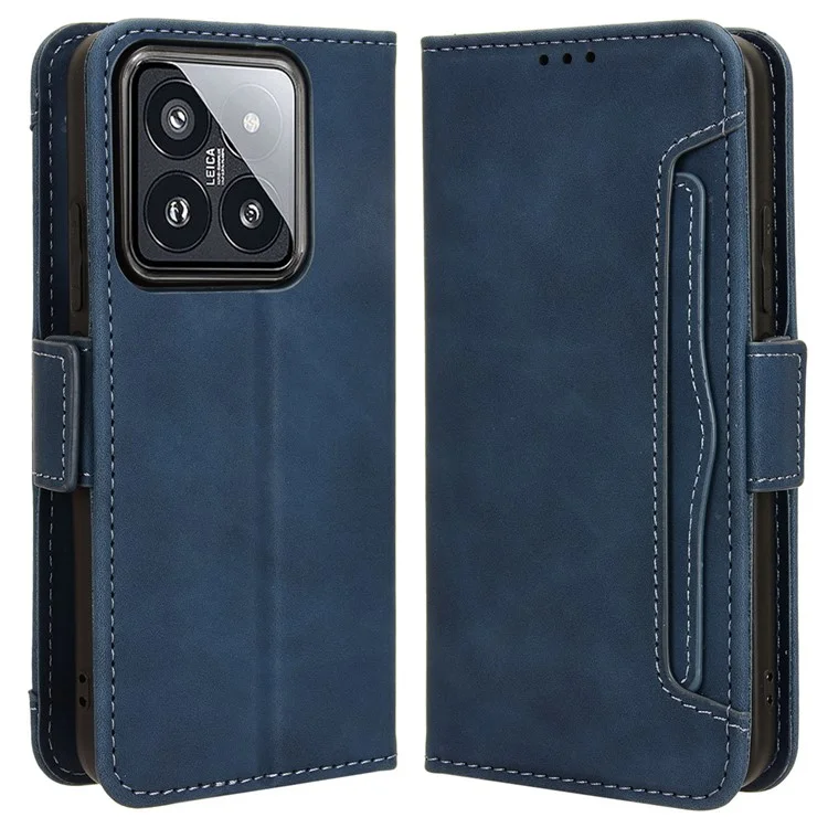 Capa de Couro para Xiaomi 14 com Múltiplos Slots para Cartões e Suporte para Telefone - Azul