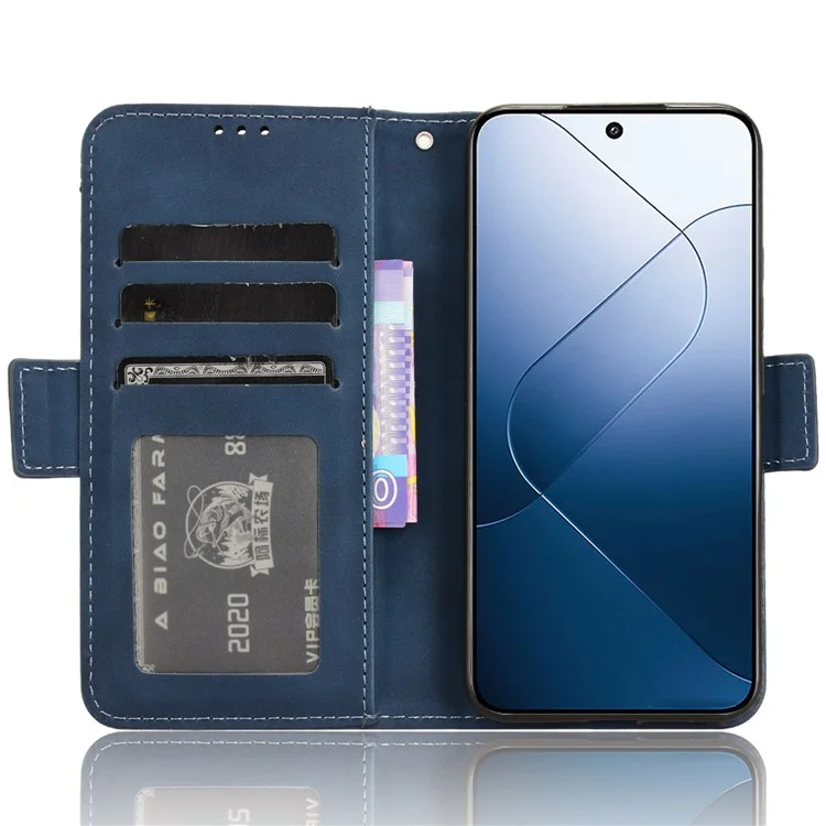 Capa de Couro para Xiaomi 14 com Múltiplos Slots para Cartões e Suporte para Telefone - Azul