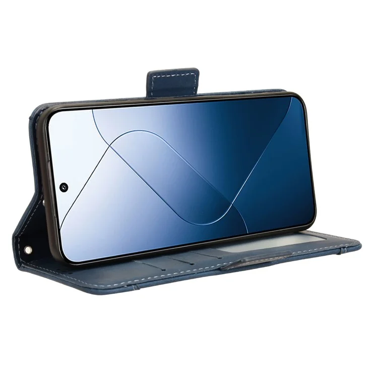 Capa de Couro para Xiaomi 14 com Múltiplos Slots para Cartões e Suporte para Telefone - Azul