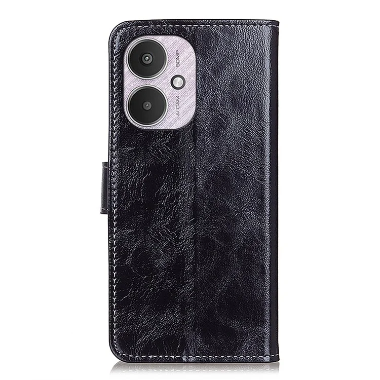 For Xiaomi Redmi 13C 4G / 5G / 13R 5G / Poco M6 5G / Poco C65 4G Case Slim-Fit Retro Crazy Horse Texture Wallet Leather Phone Cover - Black