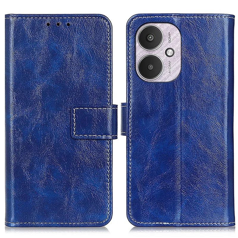 For Xiaomi Redmi 13C 4G / 5G / 13R 5G / Poco M6 5G / Poco C65 4G Case Slim-Fit Retro Crazy Horse Texture Wallet Leather Phone Cover - Blue