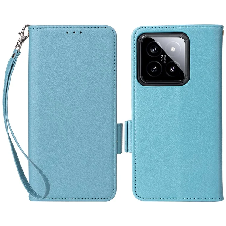 Per Xiaomi 14 Case Litchi Texture Anti-Collision PU Leather Smartphone Cover with Strap - Baby Blue