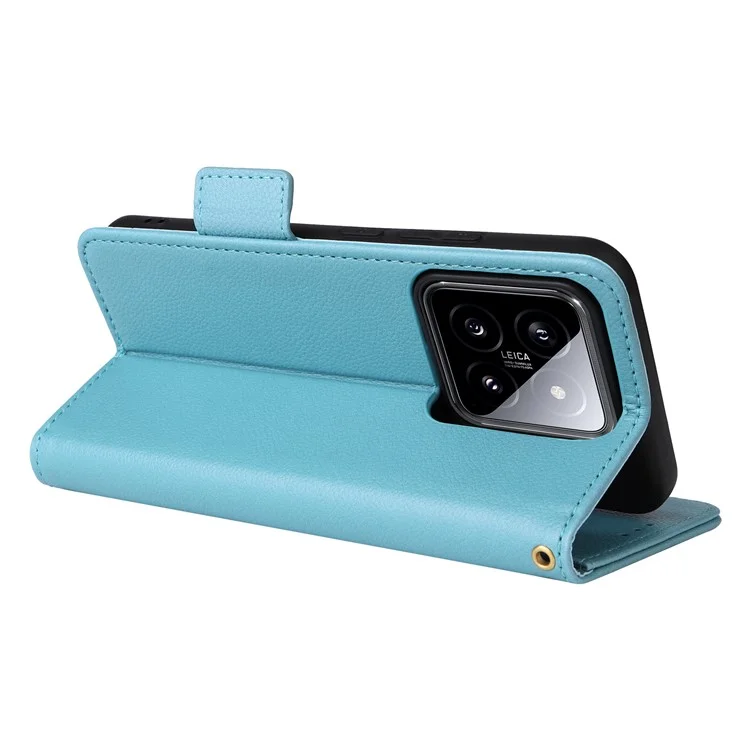 Per Xiaomi 14 Case Litchi Texture Anti-Collision PU Leather Smartphone Cover with Strap - Baby Blue