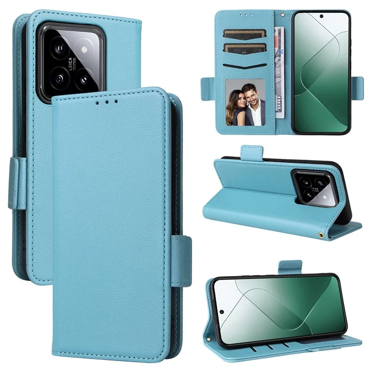 Per Xiaomi 14 Case Litchi Texture Anti-Collision PU Leather Smartphone Cover with Strap - Baby Blue