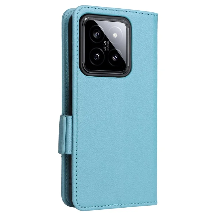 Per Xiaomi 14 Case Litchi Texture Anti-Collision PU Leather Smartphone Cover with Strap - Baby Blue