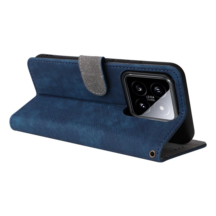 Para Xiaomi 14 Leather Case RFID Blocking Wallet Magnetic Phone Cover with Strap - Blue