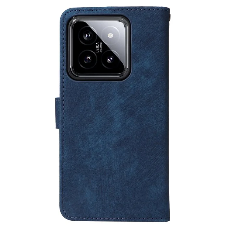 Para Xiaomi 14 Leather Case RFID Blocking Wallet Magnetic Phone Cover with Strap - Blue