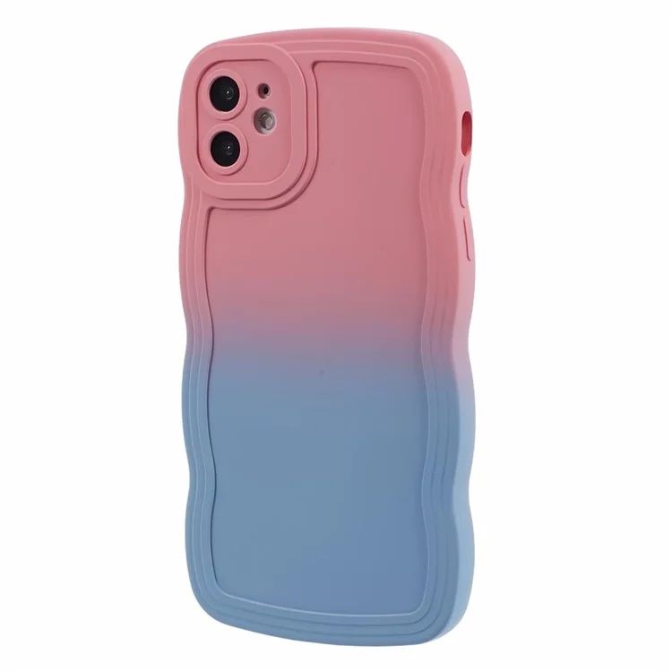 JTW Series per iPhone 12 Custodia Rubberized TPU Bordi Ondulati Custodia per Telefono - Rosa+Blu Cielo