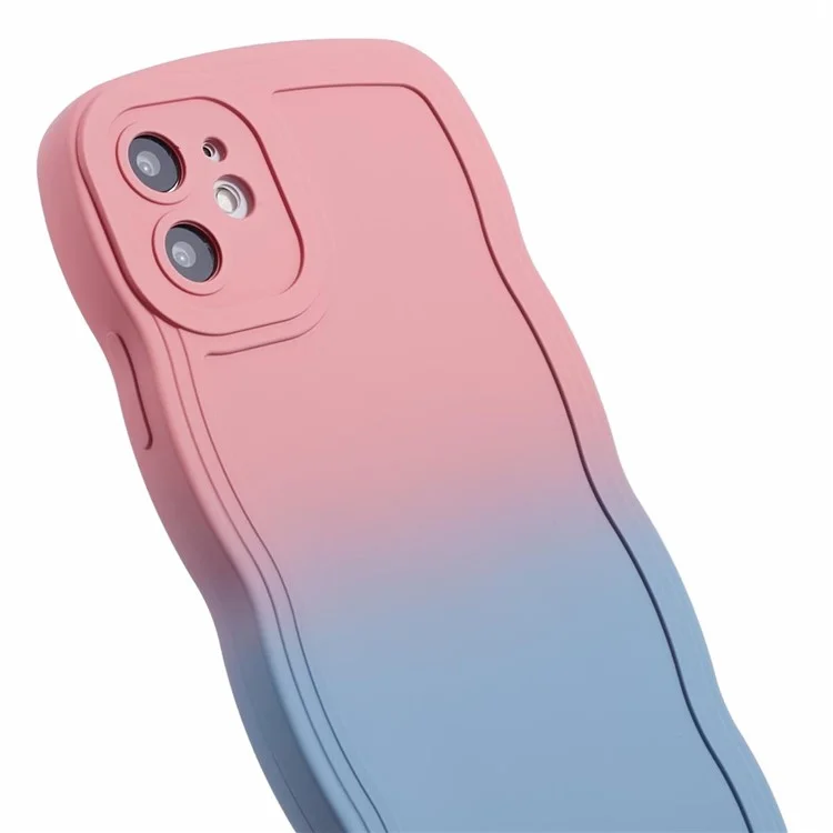 JTW Series per iPhone 12 Custodia Rubberized TPU Bordi Ondulati Custodia per Telefono - Rosa+Blu Cielo
