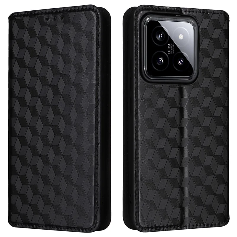 For Xiaomi 14 Case Magnetic Imprinted PU Leather Wallet Phone Cover - Black