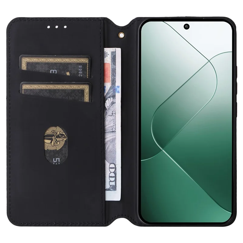 For Xiaomi 14 Case Magnetic Imprinted PU Leather Wallet Phone Cover - Black