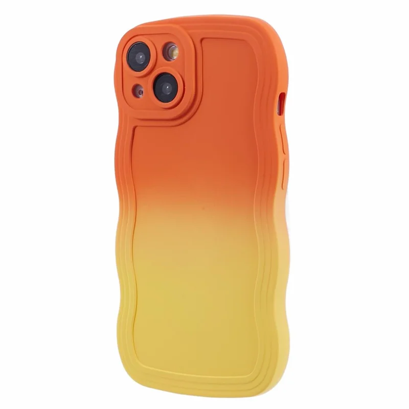 JTW Series for iPhone 14 Case Rubberized TPU Cover with Wavy Edge - Orange+Yellow