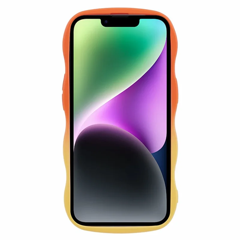 JTW Series for iPhone 14 Case Rubberized TPU Cover with Wavy Edge - Orange+Yellow