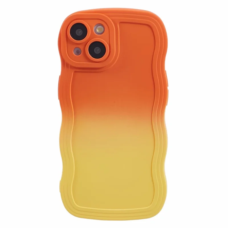 JTW Series for iPhone 14 Case Rubberized TPU Cover with Wavy Edge - Orange+Yellow