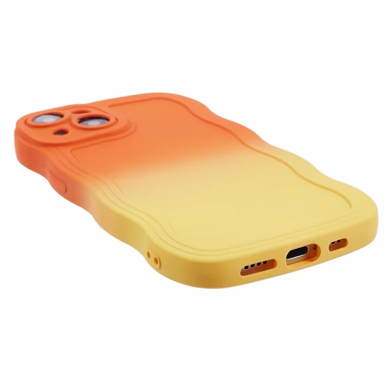 JTW Series for iPhone 14 Case Rubberized TPU Cover with Wavy Edge - Orange+Yellow