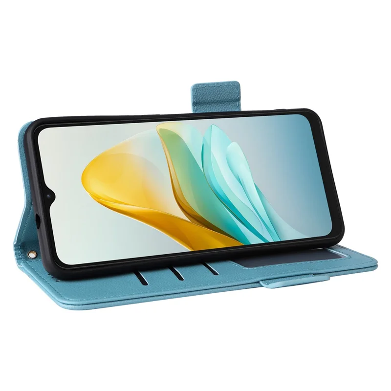 For ZTE Blade A53 Pro Case Shockproof Phone Cover Litchi Texture PU Leather Shell with Strap - Baby Blue
