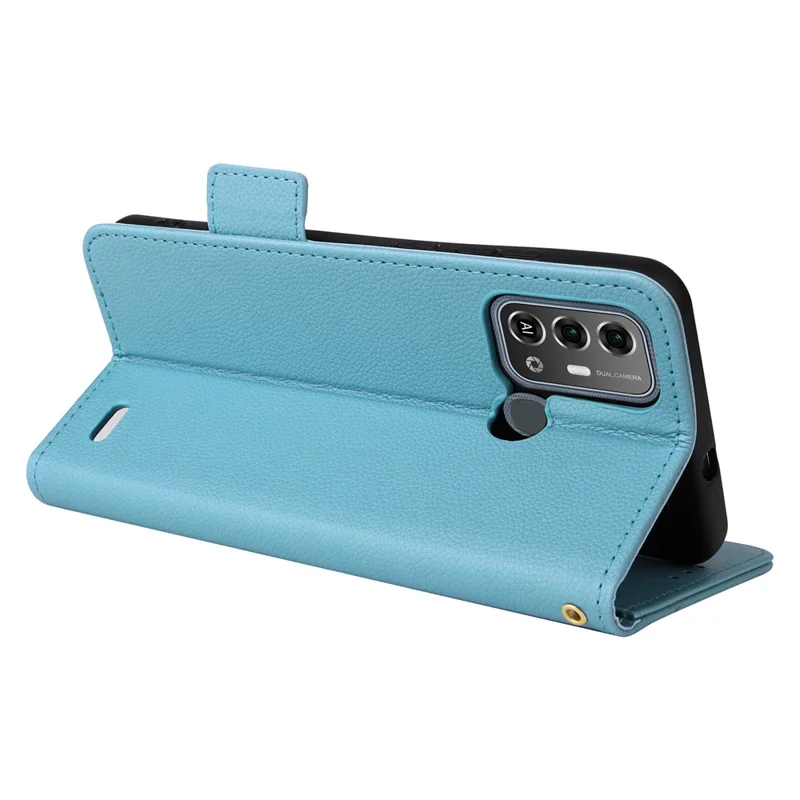 For ZTE Blade A53 Pro Case Shockproof Phone Cover Litchi Texture PU Leather Shell with Strap - Baby Blue