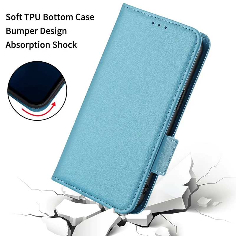 For ZTE Blade A53 Pro Case Shockproof Phone Cover Litchi Texture PU Leather Shell with Strap - Baby Blue