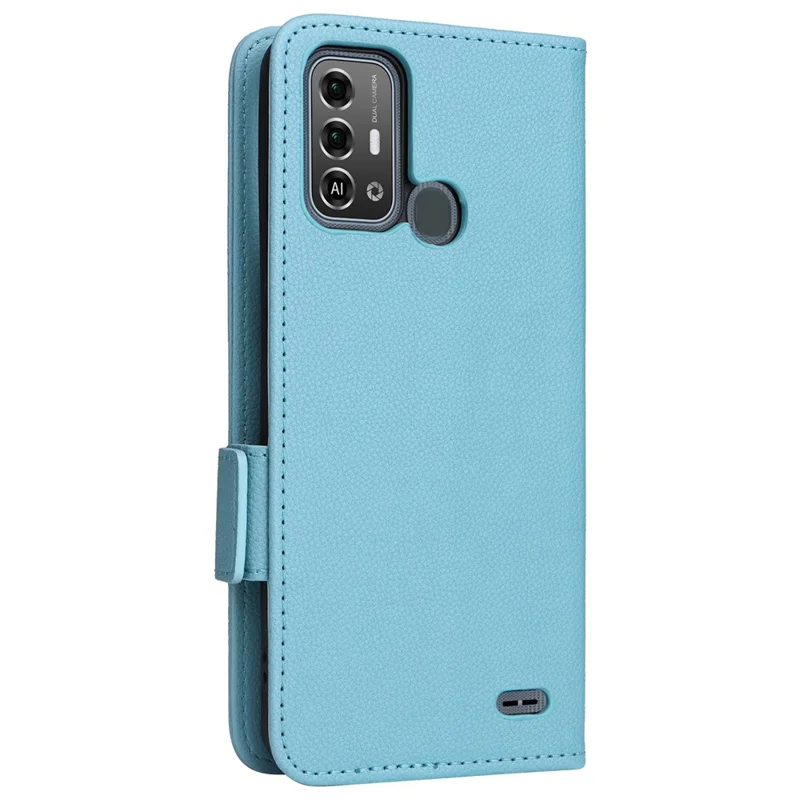 For ZTE Blade A53 Pro Case Shockproof Phone Cover Litchi Texture PU Leather Shell with Strap - Baby Blue