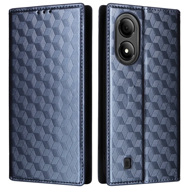 For ZTE Blade A33S Case Rhombus Imprinted Leather Wallet Phone Cover - Blue