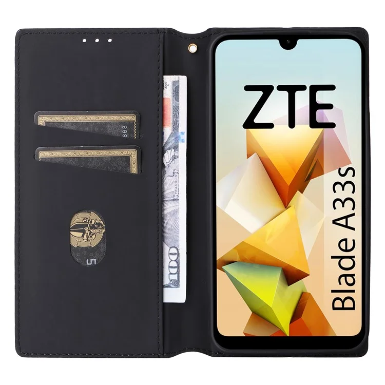 For ZTE Blade A33S Case Rhombus Imprinted Leather Wallet Phone Cover - Blue