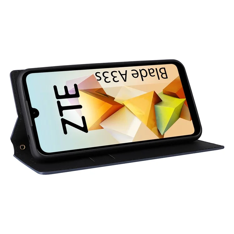 For ZTE Blade A33S Case Rhombus Imprinted Leather Wallet Phone Cover - Blue