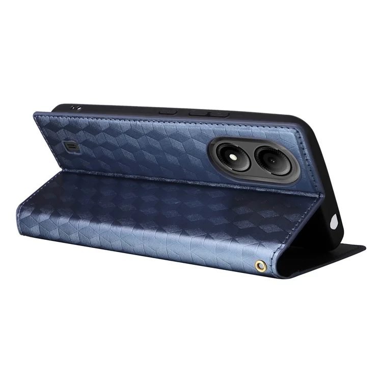 For ZTE Blade A33S Case Rhombus Imprinted Leather Wallet Phone Cover - Blue