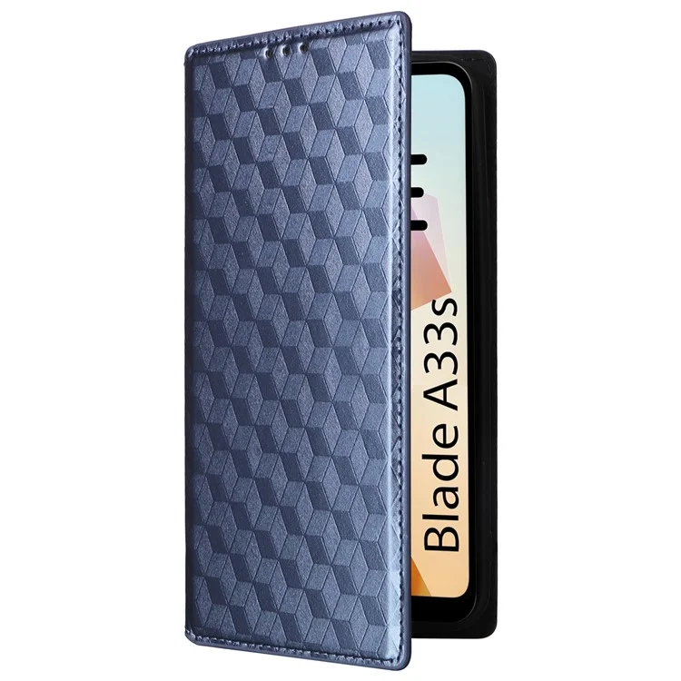 For ZTE Blade A33S Case Rhombus Imprinted Leather Wallet Phone Cover - Blue