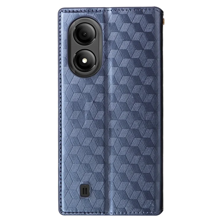 For ZTE Blade A33S Case Rhombus Imprinted Leather Wallet Phone Cover - Blue