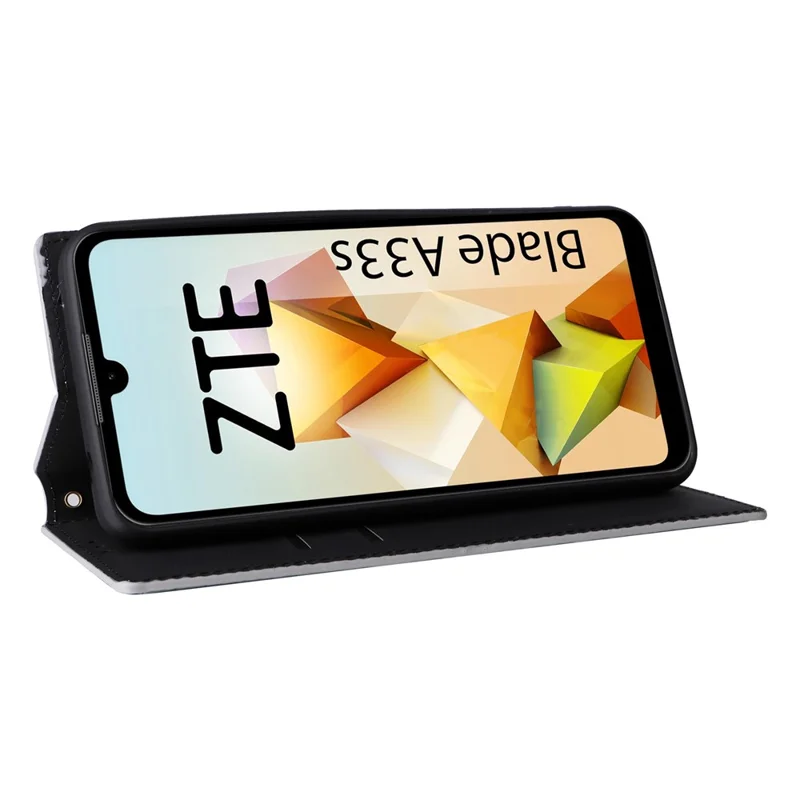 For ZTE Blade A33S Case Rhombus Imprinted Leather Wallet Phone Cover - Silver