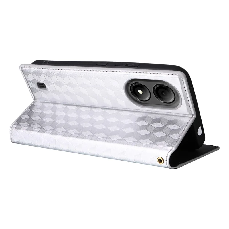 For ZTE Blade A33S Case Rhombus Imprinted Leather Wallet Phone Cover - Silver