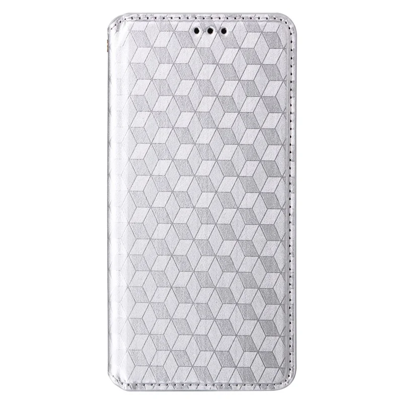 For ZTE Blade A33S Case Rhombus Imprinted Leather Wallet Phone Cover - Silver