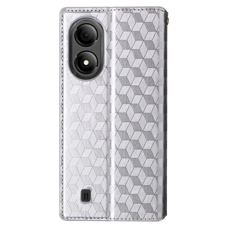 For ZTE Blade A33S Case Rhombus Imprinted Leather Wallet Phone Cover - Silver
